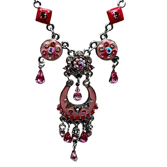 Boho Chic Pink Crystal Chandelier Necklace.   B39 - Picture 4 of 6